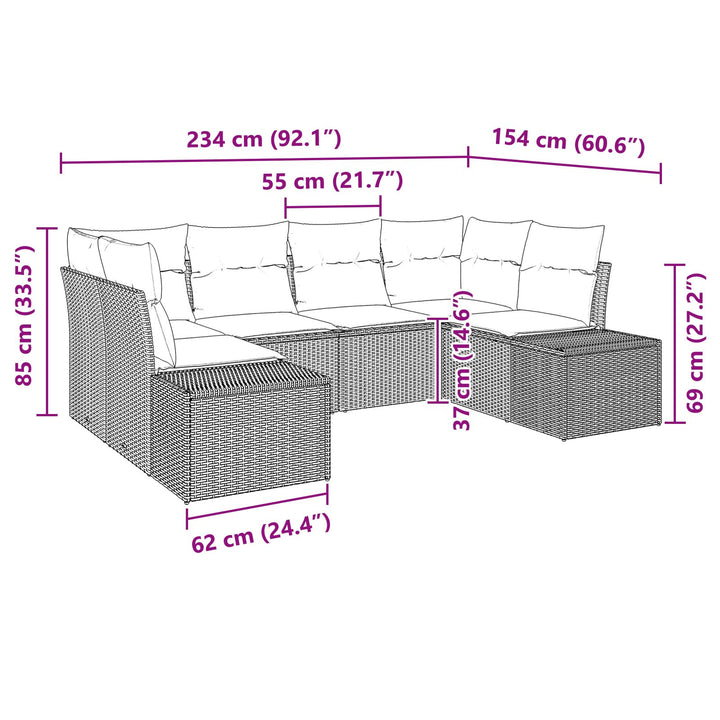 have sofa sæt Sæt af 6 Brun og creme Rattan, polyester, skum