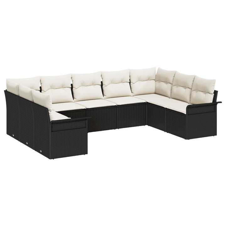 9-delt havesofa sæt med puder sort poly rattan