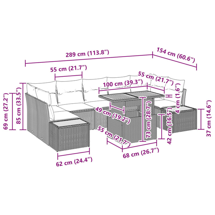 Have Sofa Sæt Sæt af 8 Beige Rattan 8 Personers Have Spisesæt