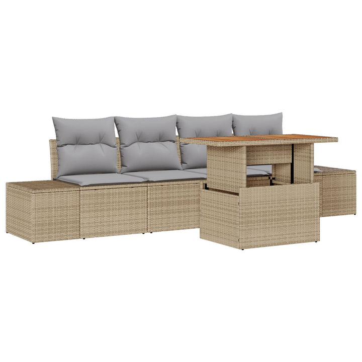 Have Sofa Sæt Sæt af 5 Beige Rattan Have Spise Sæt Rektangulær