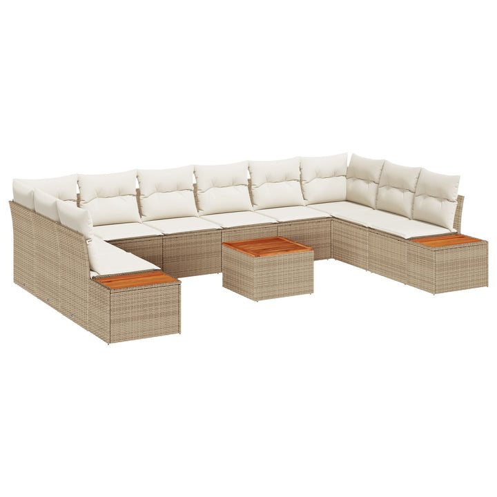 11 dele have sofa sæt med puder beige poly rattan akacie