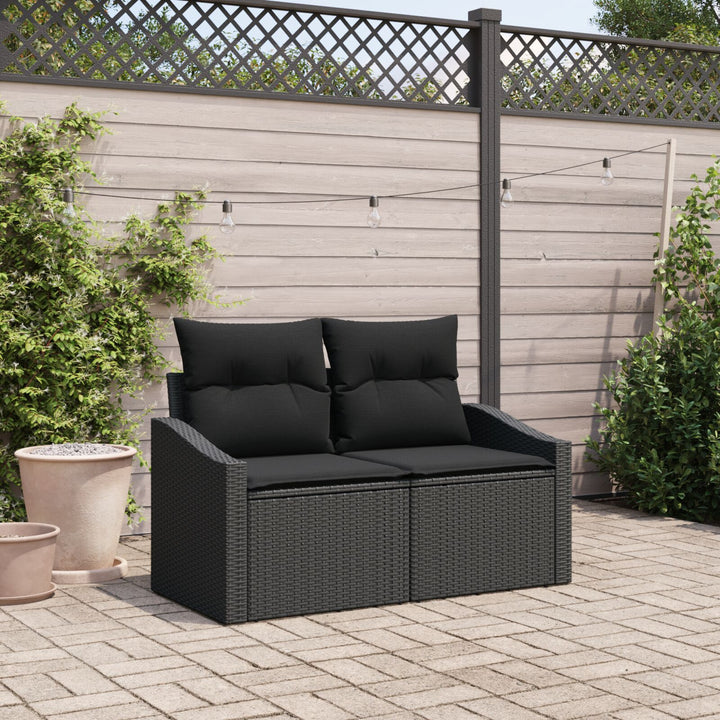 2-personers have-sofa med opbevaring og puder sort poly rattan