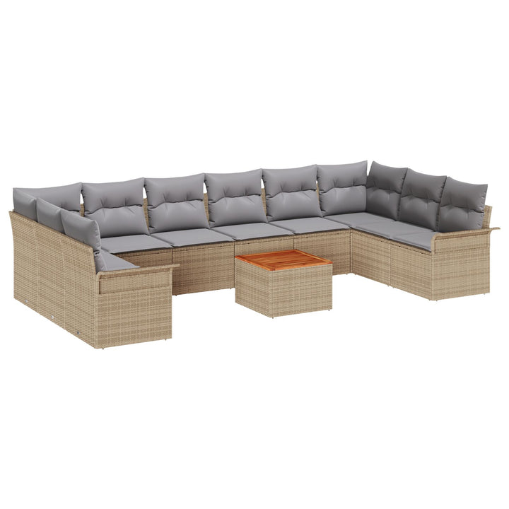 11 Stykke Have Sofa Sæt med puder Beige Poly Rattan Akacia