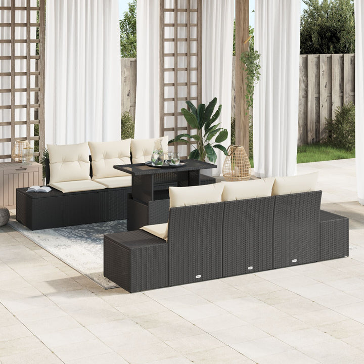 Have Sofa Sæt Sæt af 7 Sort Rattan Peddig Have Sofa Sæt