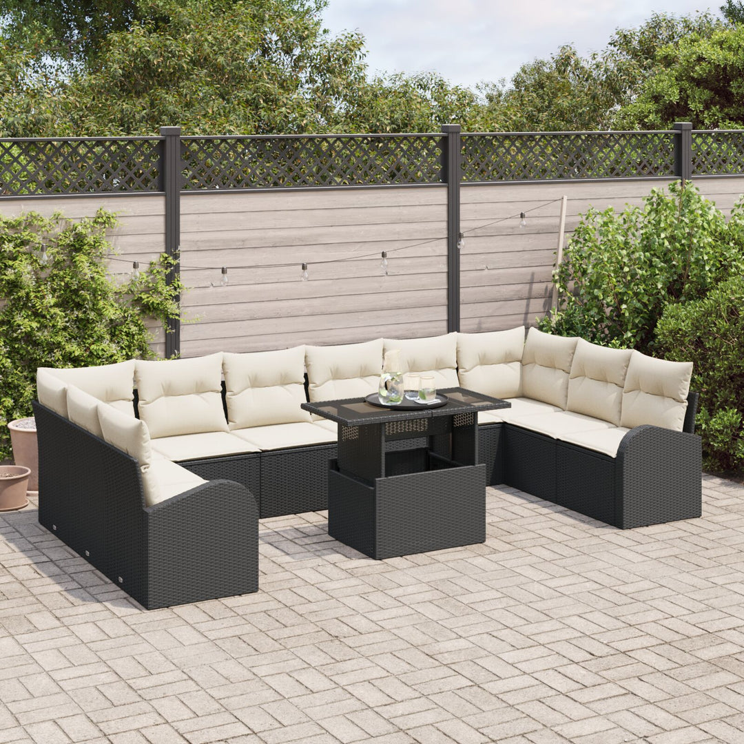 11 Delers Havesofa Sæt Med Hynder Sort Poly Rattan