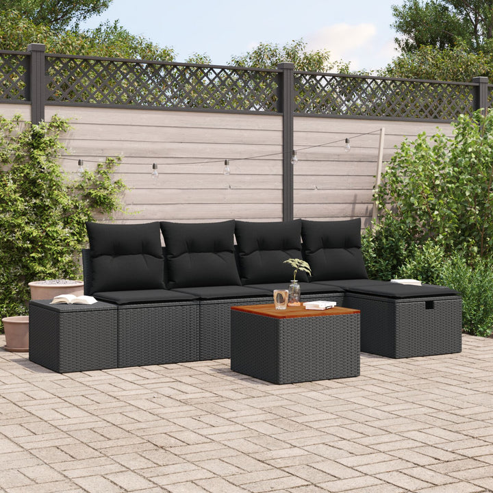 Have Sofa Sæt Sæt af 6 Sort Syntetisk Rattan, Stof, Stål