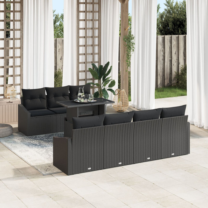 Havensofa Sæt Sæt af 8 Kulsort Rattan, Polyester Havensofa