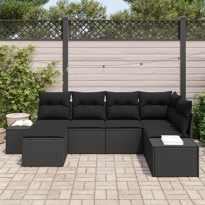 Have Sofa Sæt Sæt af 6 Sort Rattan, Polyester Have Hjørnesofa