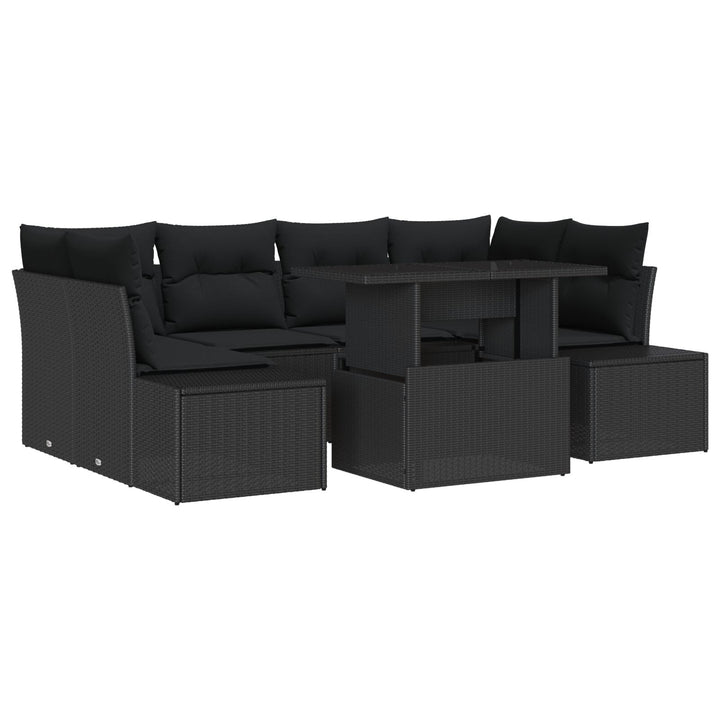 Have Sofa Sæt 7 Stykke Sort Polyrattan, glas Have Sofa Sæt