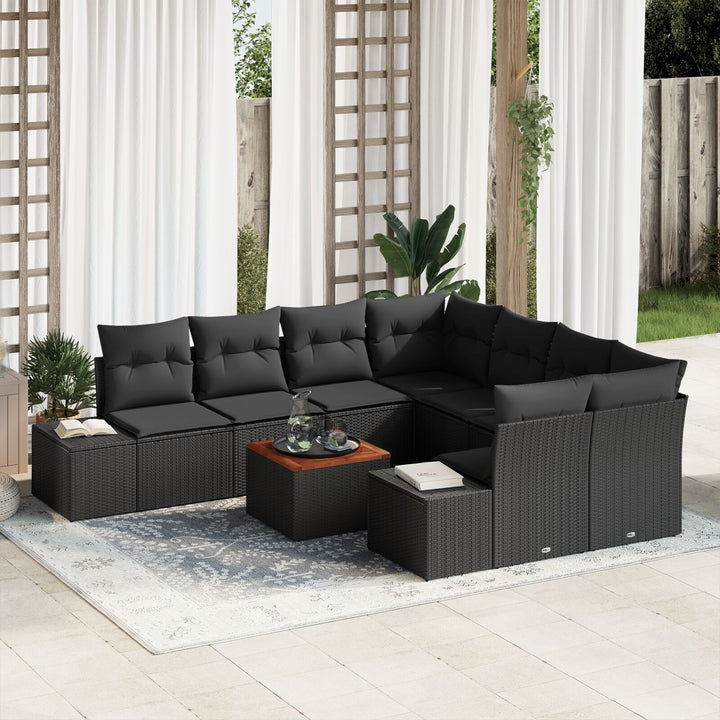 Have Sofa Sæt Sæt af 9 Sort Poly Rattan Have Sofa Sæt