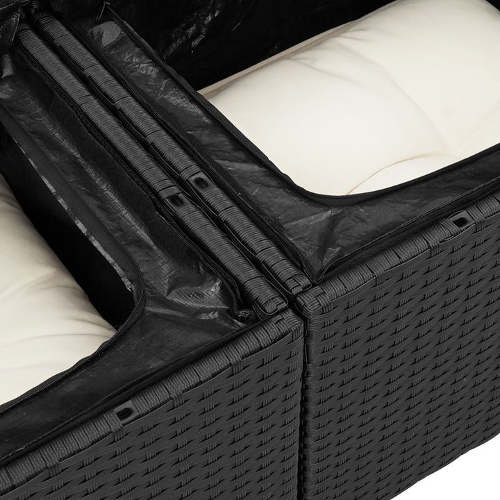 Havemøbel Sæt 9-delt Sort og Creme Rattan, Polyester, Metal