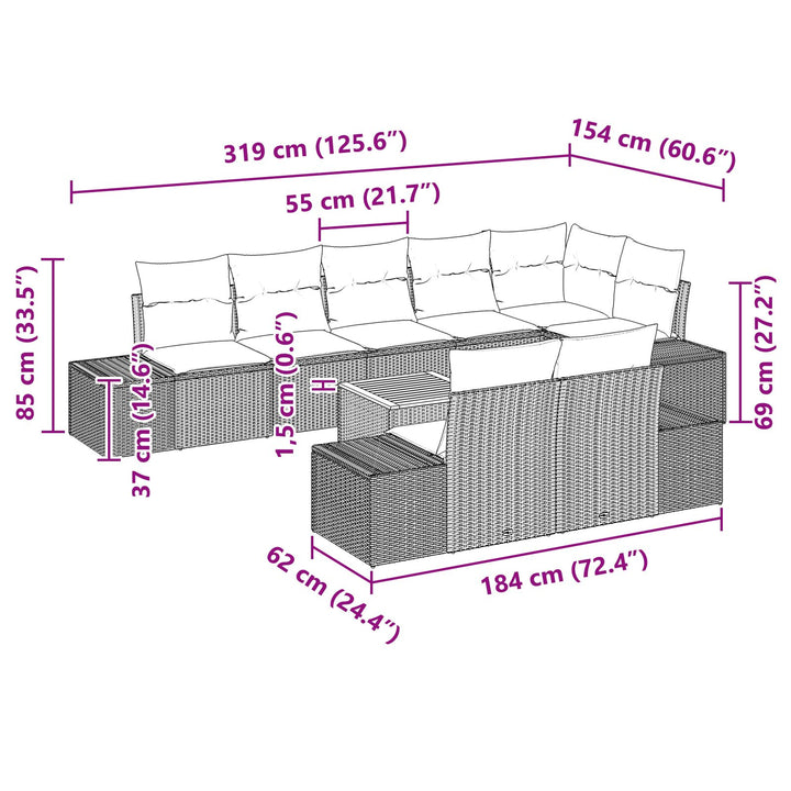 9-stykker havemøbel sofa sæt med puder Sort Polyrattan Akacia