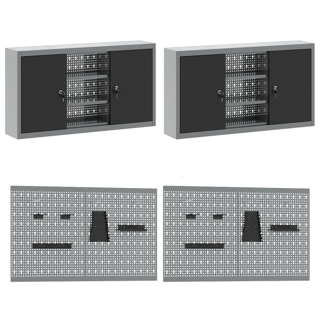 10 Styk Arbejds Skab og Pegboard Sæt Sort MDF og Metal