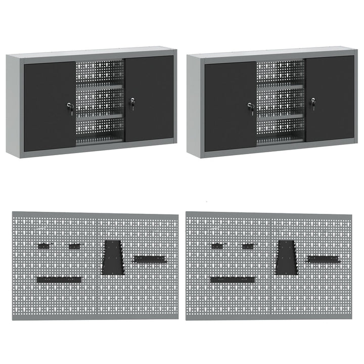 10 Styk Arbejds Skab og Pegboard Sæt Sort MDF og Metal