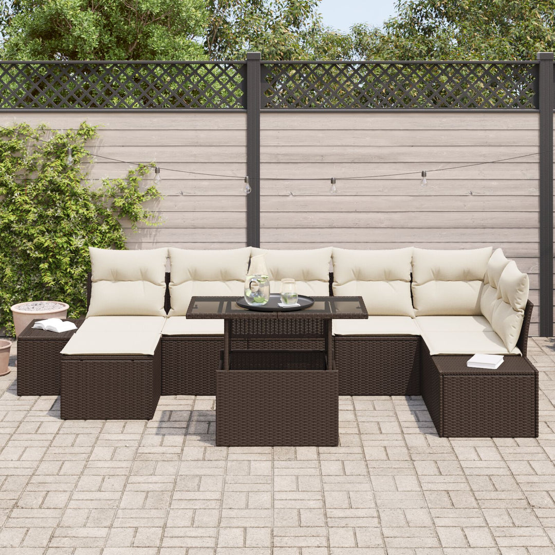 Havemøbel Sæt 8-delt Brun, Beige Poly Rattan, Hærdet Glas