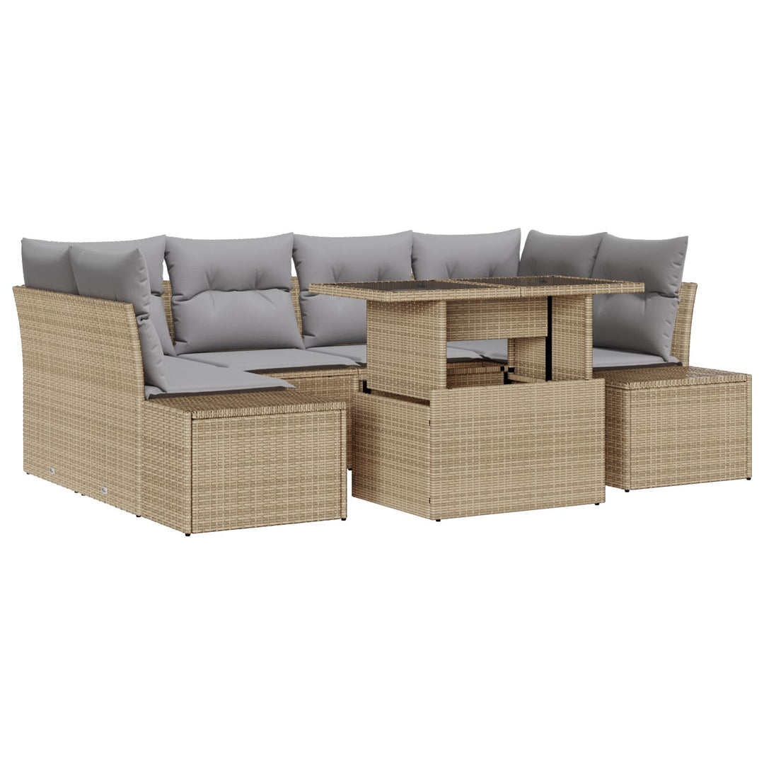Have Sofa Sæt 7 Delt Beige Rattan Have Sofa Sæt Rektangulær