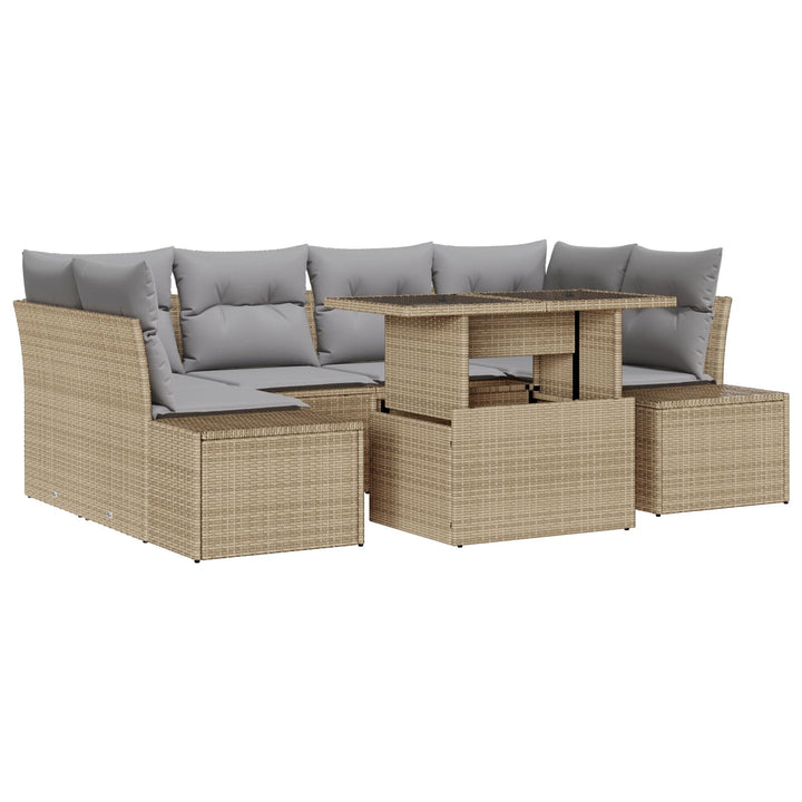 Have Sofa Sæt 7 Delt Beige Rattan Have Sofa Sæt Rektangulær