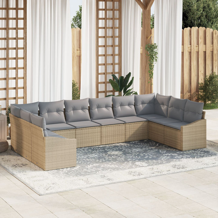 10 Deles Have Sofa Sæt med Puder Beige Poly Rattan