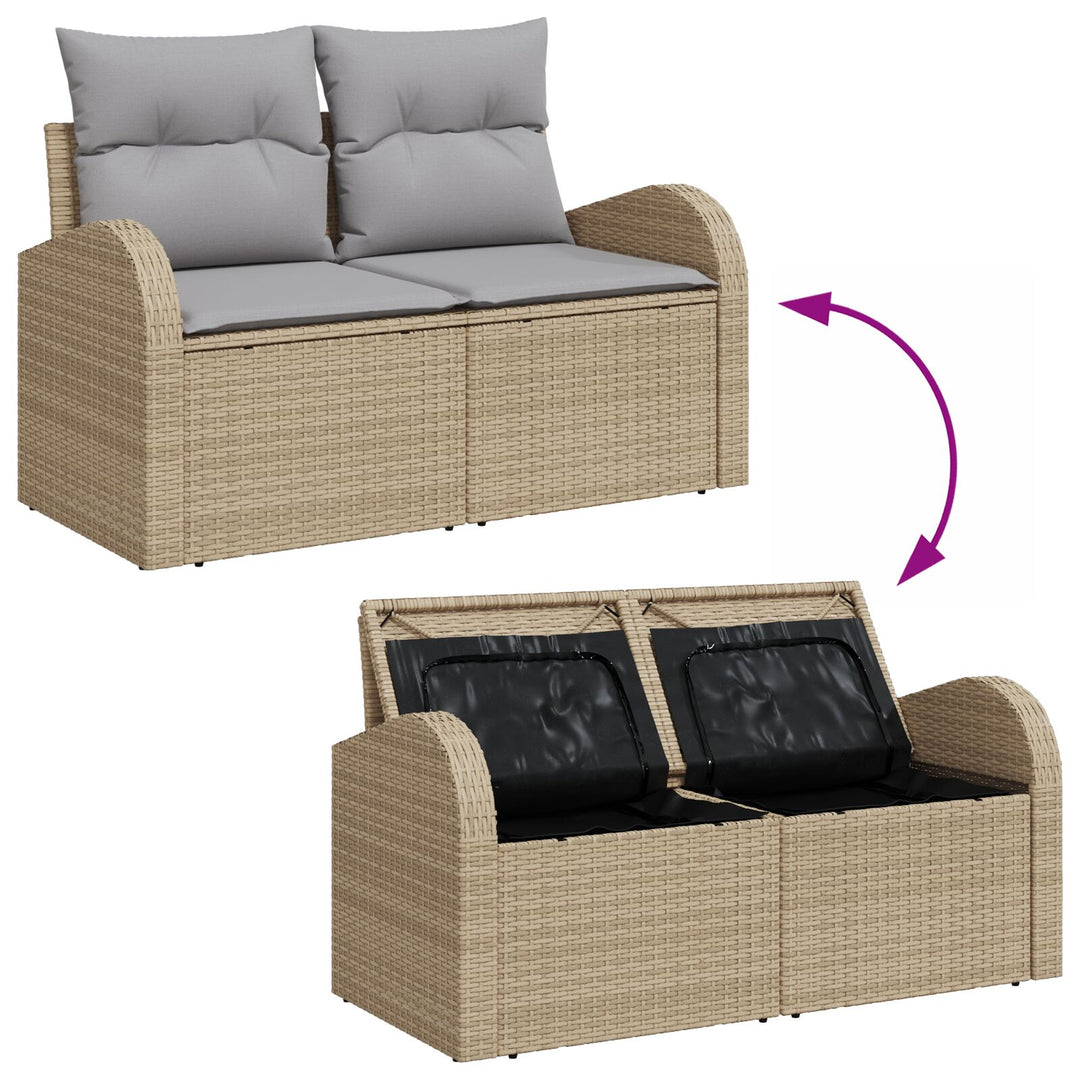 2-Sæders Have Sofa med Opbevaring & Puder Beige Poly Rattan