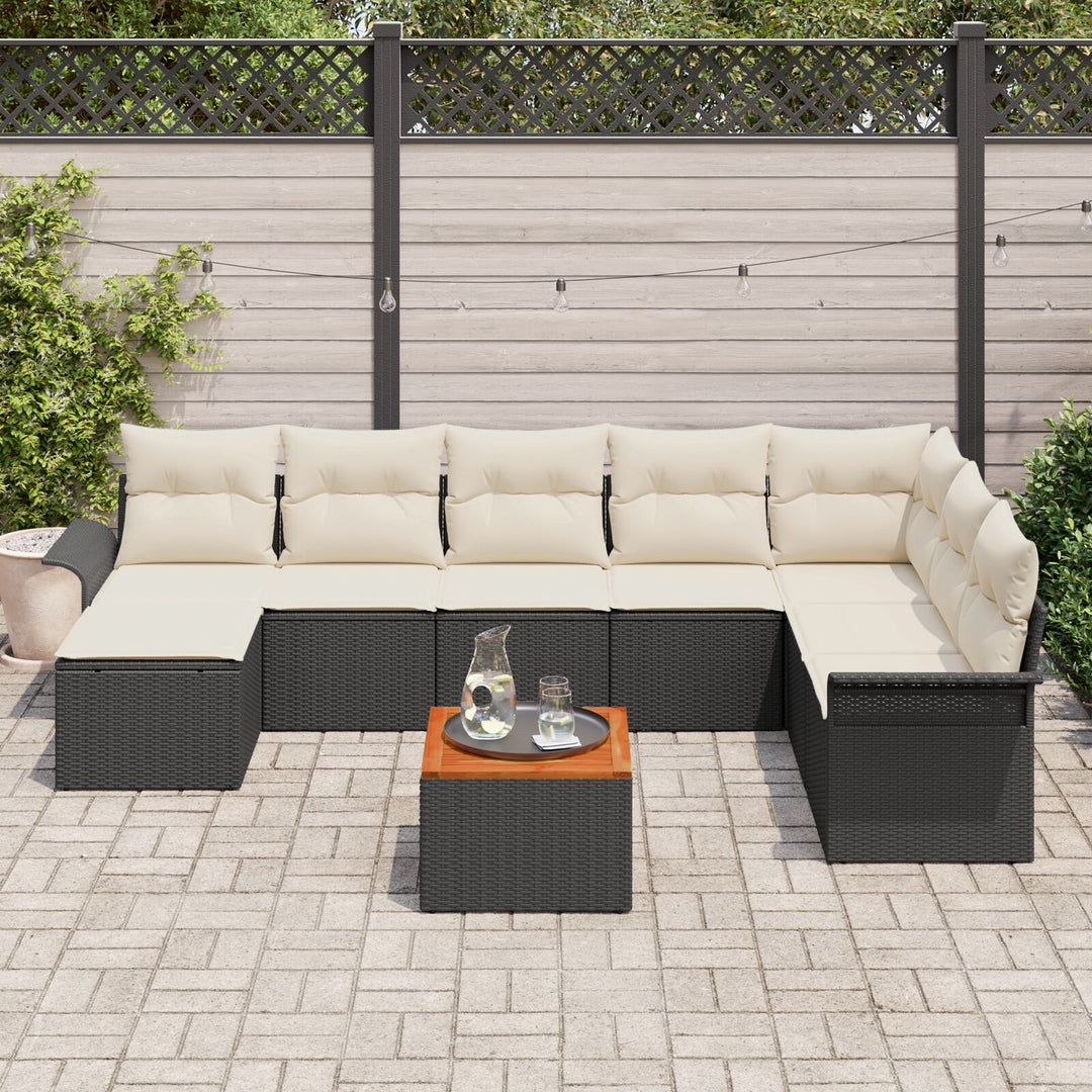 Have Sofa Sæt 9 Deler Sort og creme Rattan og stof Have Sofa Sæt
