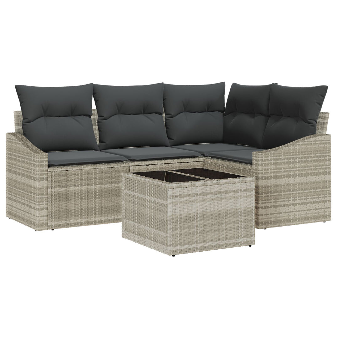 Havesofa Sæt 5 Stykker Beige, Mørkegrå Rattan, Polyester