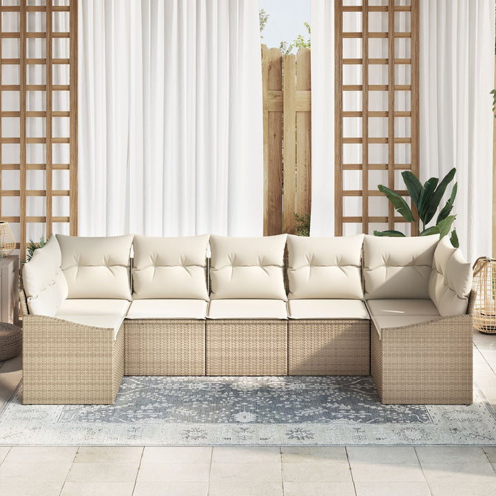 Have Sofa Sæt 7-delt Beige Rattan Have sofa Rektangulær