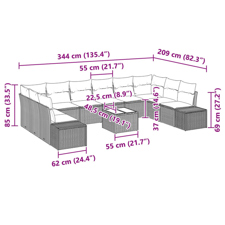 10 delt have sofa sæt med puder grå polyrattan