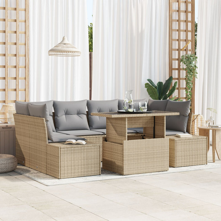 Have Sofa Sæt 7 Delt Beige Rattan Have Sofa Sæt Rektangulær