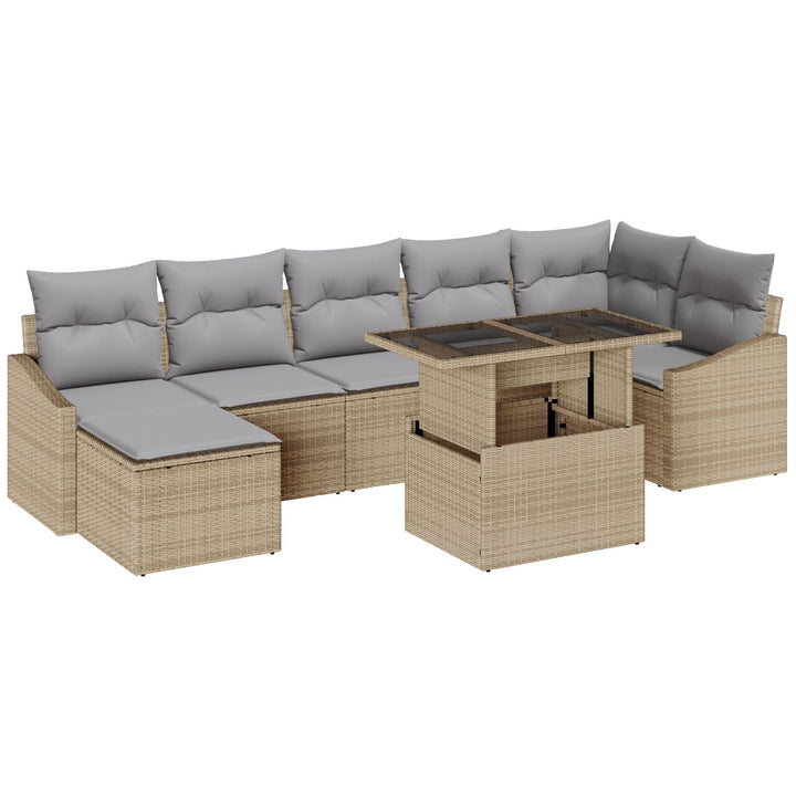 Have Sofa Sæt 8 Stykker Beige og Grå Rattan og Stof