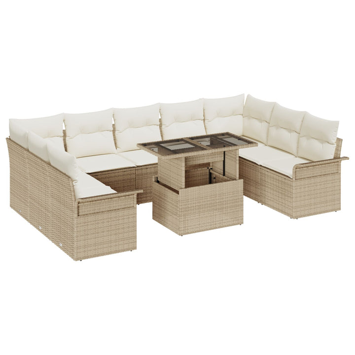 10-dele Havesofa sæt med puder Beige Poly Rattan