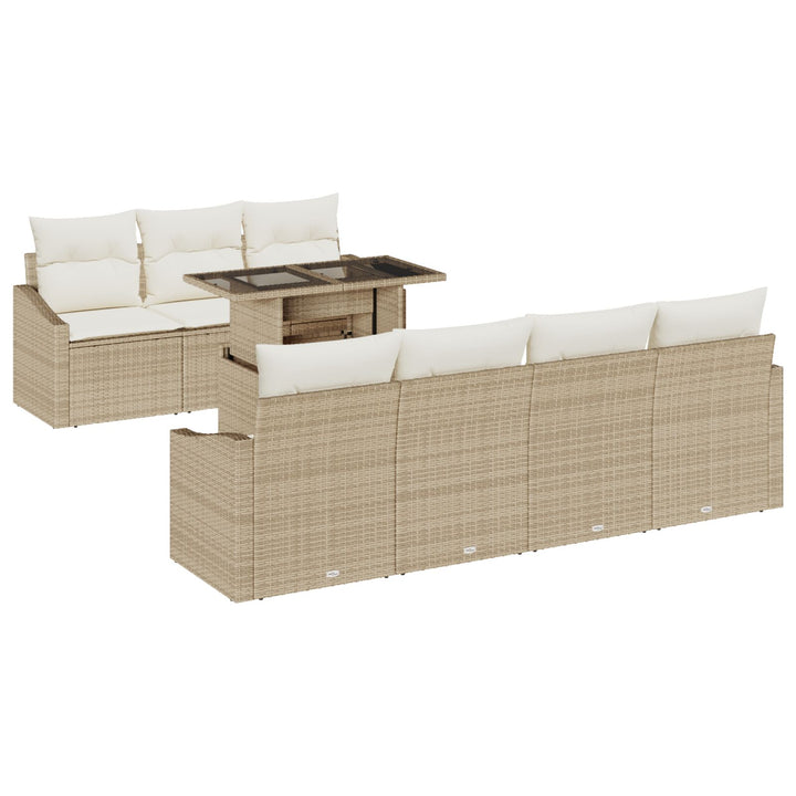 Have Sofa Sæt 8-delt Beige, Hvid Rattan, Stof Udendørs Sofa Sæt