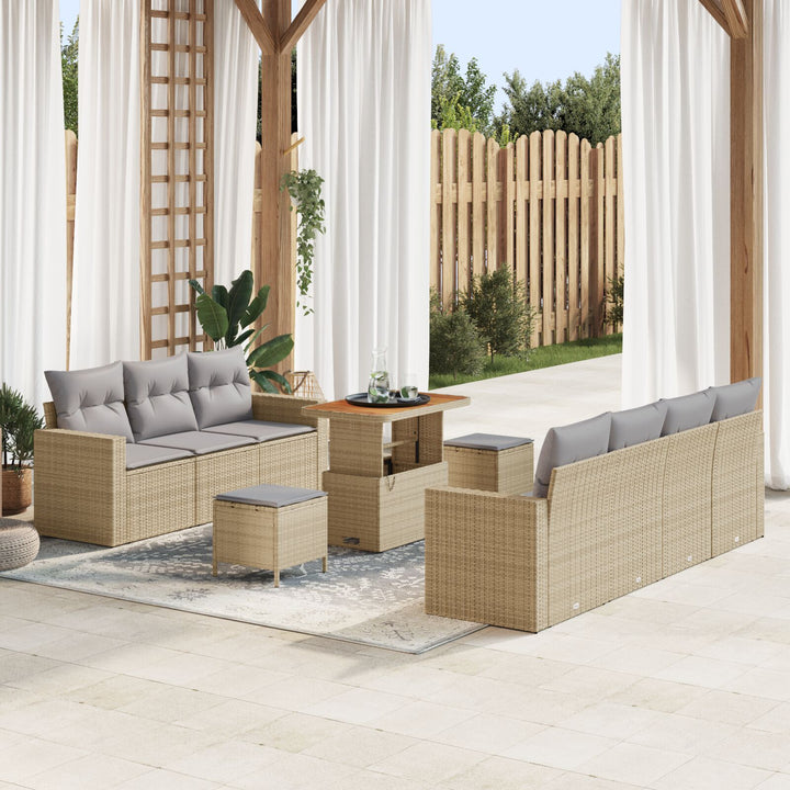 10 Stykker Havemøbel Sæt med Hynder Beige Poly Rattan Akacia, vidaXL 3 Stykker Havemøbel Sæt med Hynder Beige Poly Rattan Akacia