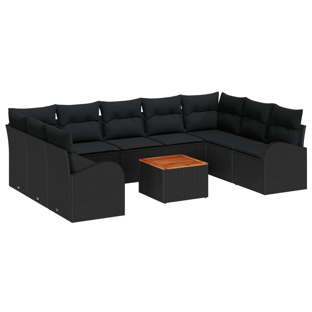 10-delt havesofa sæt med puder Sort Poly Rattan Akacia