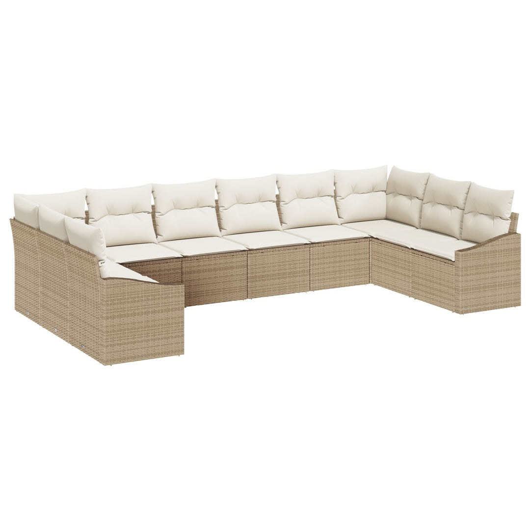 10 Stykke Have Sofa Sæt med Puder Beige Poly Rattan