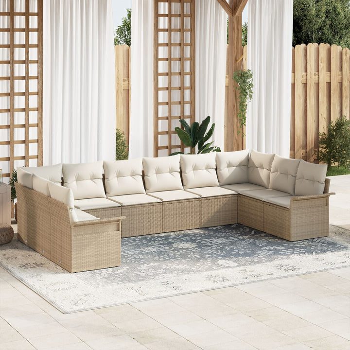 10 Delers Havemøbelsæt med Puder Beige Poly Rattan