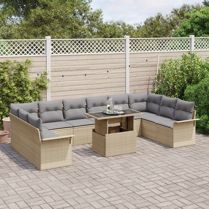 11 stykker have sofa sæt med puder beige poly rattan