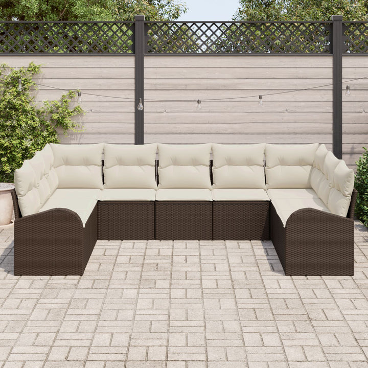 Have Sofa Sæt 9 Styk Brun og Creme Rattan Have Sofa Sæt