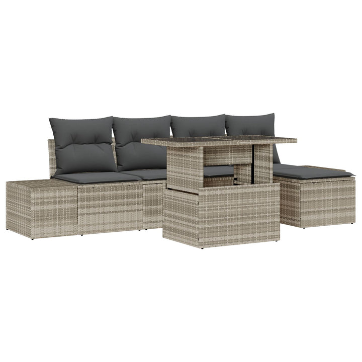 Have Sofa Sæt Sæt af 6 Lys Grå, Mørk Grå Rattan, Blødt Polyester