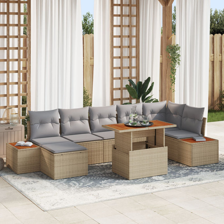 Have Sofa Sæt 8 dele Beige, Grå Rattan, Polyester