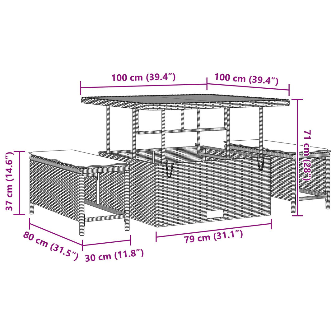 11-styks have sofasæt med puder sort poly rattan akacie, vidaXL 2-personers have sofa med puder sort poly rattan, vidaXL 3-styks have spisestedsæt med puder sort poly rattan akacie