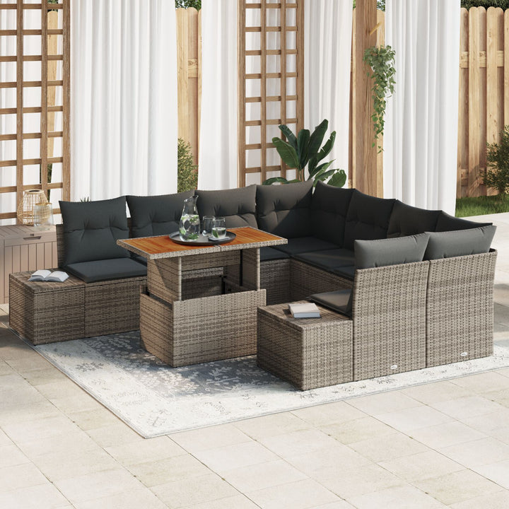 Have Sofa Sæt Sæt af 9 Grå Poly rattan Have Sofa Rektangulær