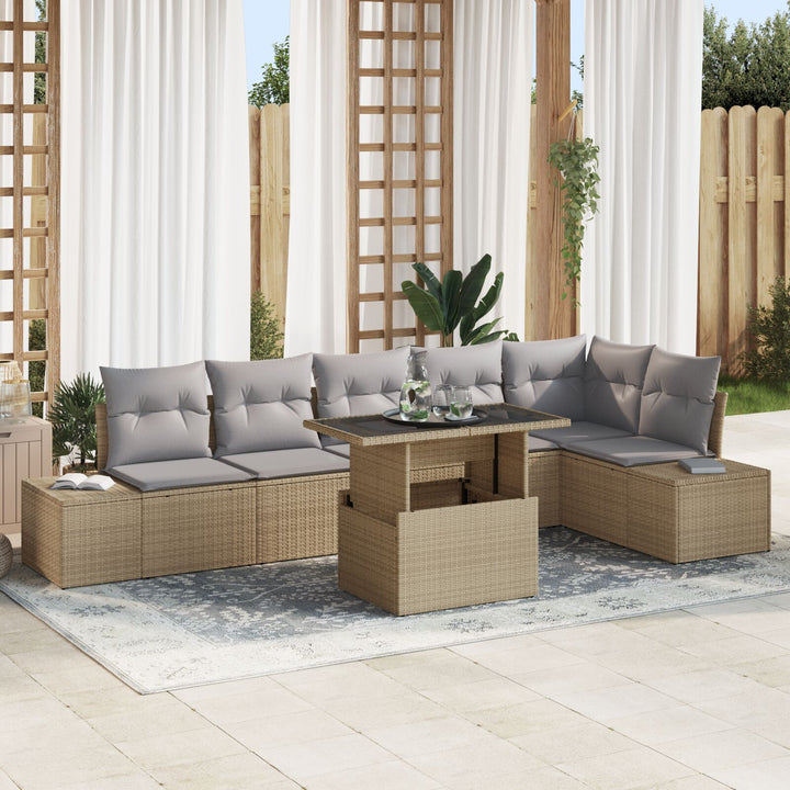 Have Sofa Sæt 7-delt Beige & Grå Poly Rattan, Polyester Stof