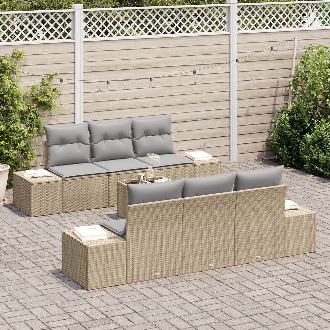 Have Sofa Sæt 7 Dele Beige og Lysegrå Rattan, Polyester