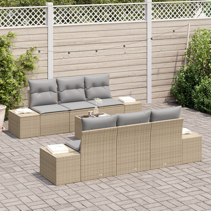 Have Sofa Sæt 7 Dele Beige og Lysegrå Rattan, Polyester