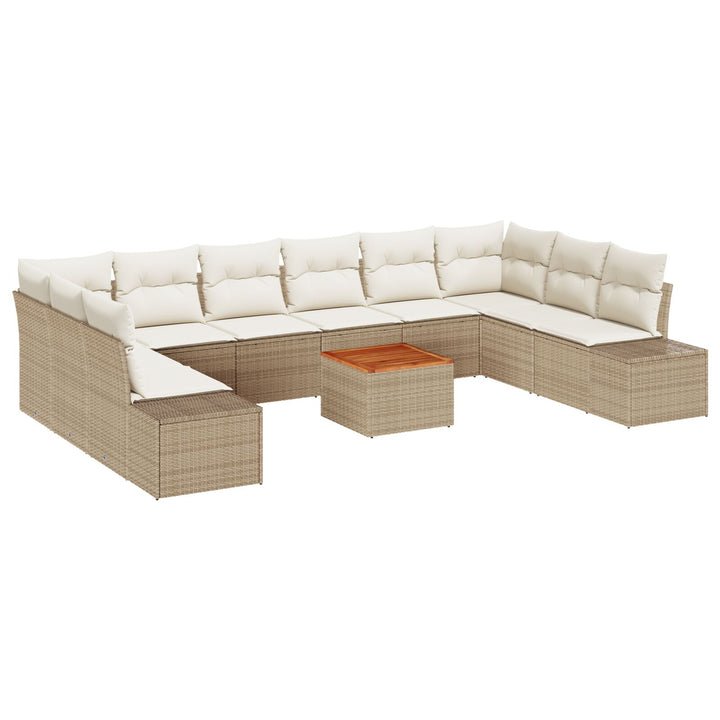 11 Piece Have Sofa Sæt med Puder Beige Poly Rattan Akacia
