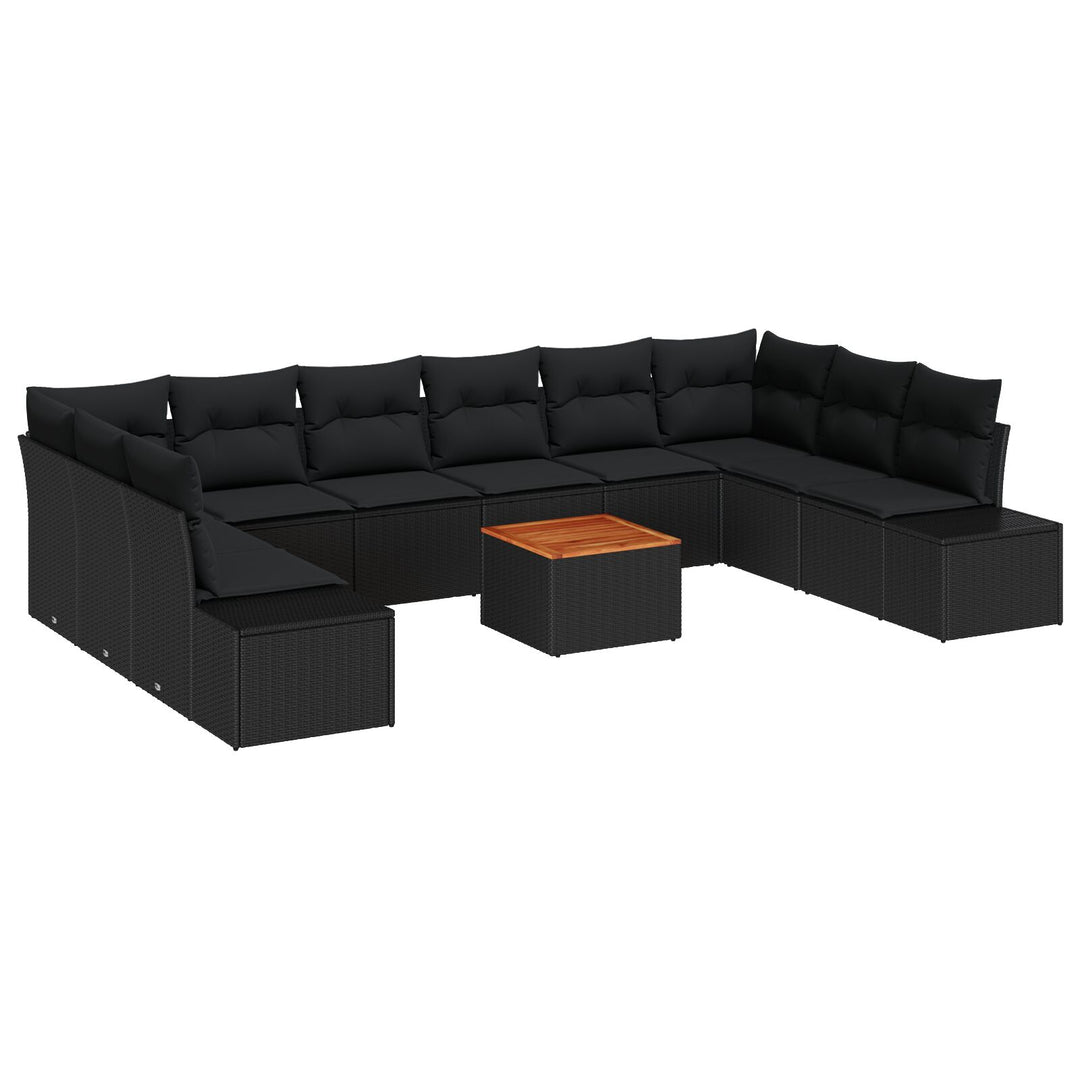 11 Stykker Have Sofa Sæt med Puder Sort Poly Rattan Akacietræ
