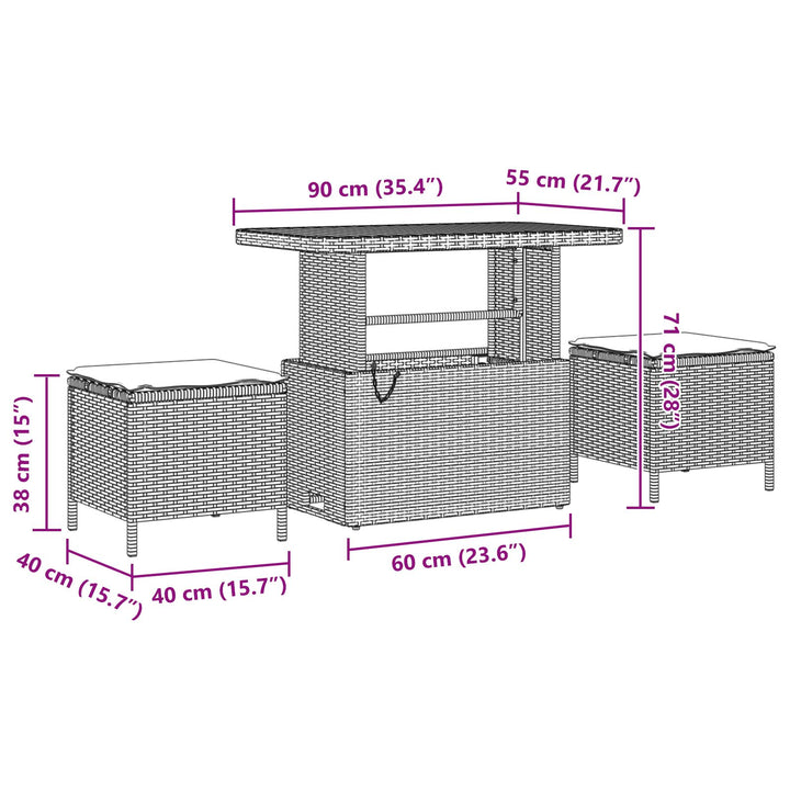 10 Stykker Have Sofa Sæt med Puder Beige Poly Rattan Akacia, vidaXL 3 Stykker Have Spise Sæt med Puder Beige Poly Rattan Akacia