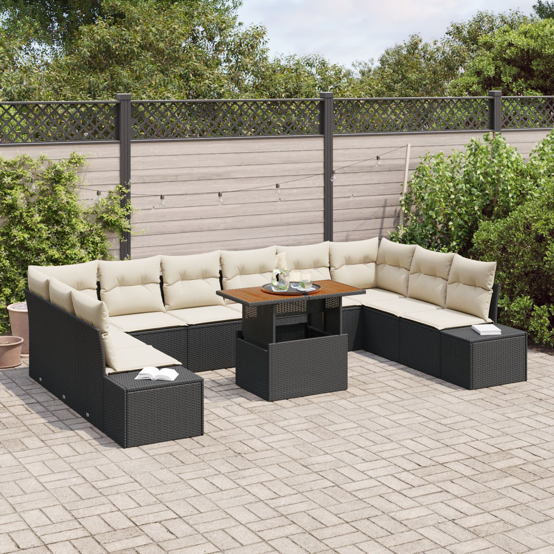 11-delt Have Sofa Sæt med Puder Sort Poly Rattan
