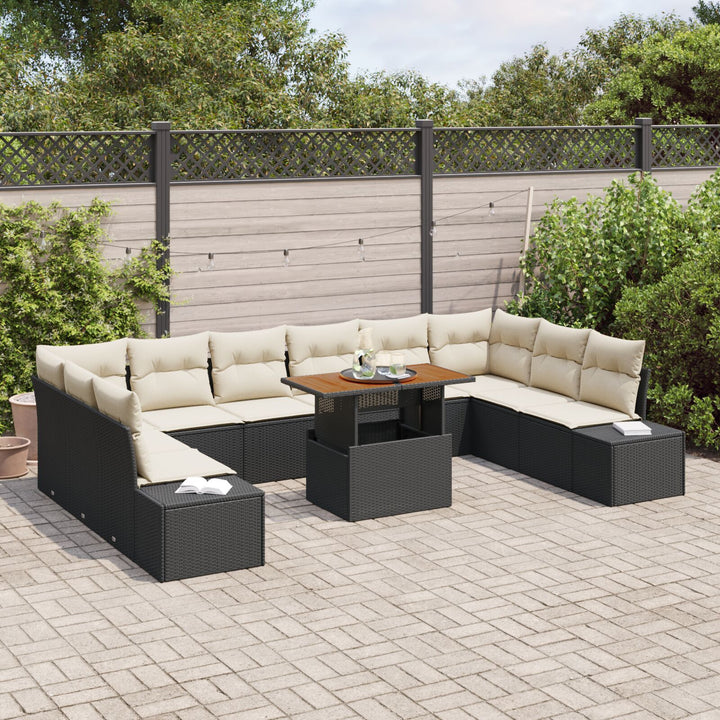 11-delt Have Sofa Sæt med Puder Sort Poly Rattan
