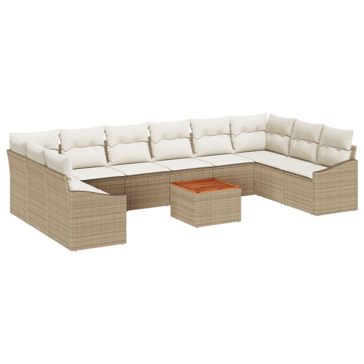 11 Delers Have Sofa Set med Hynder Beige Poly Rattan Akacietræ